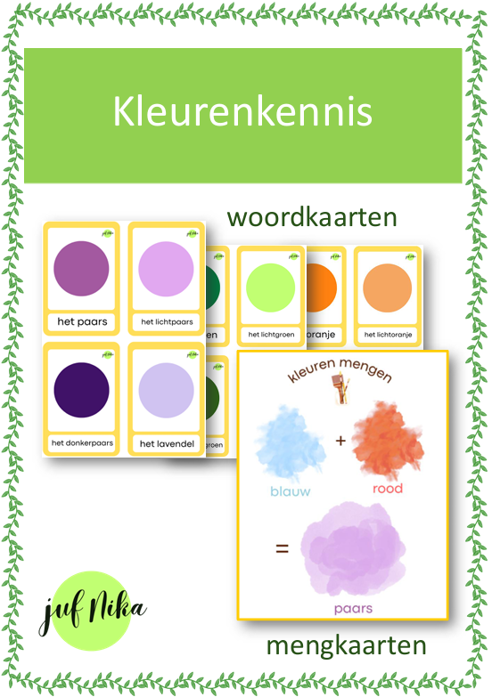 Kleurenkennis woord- en mengkaarten